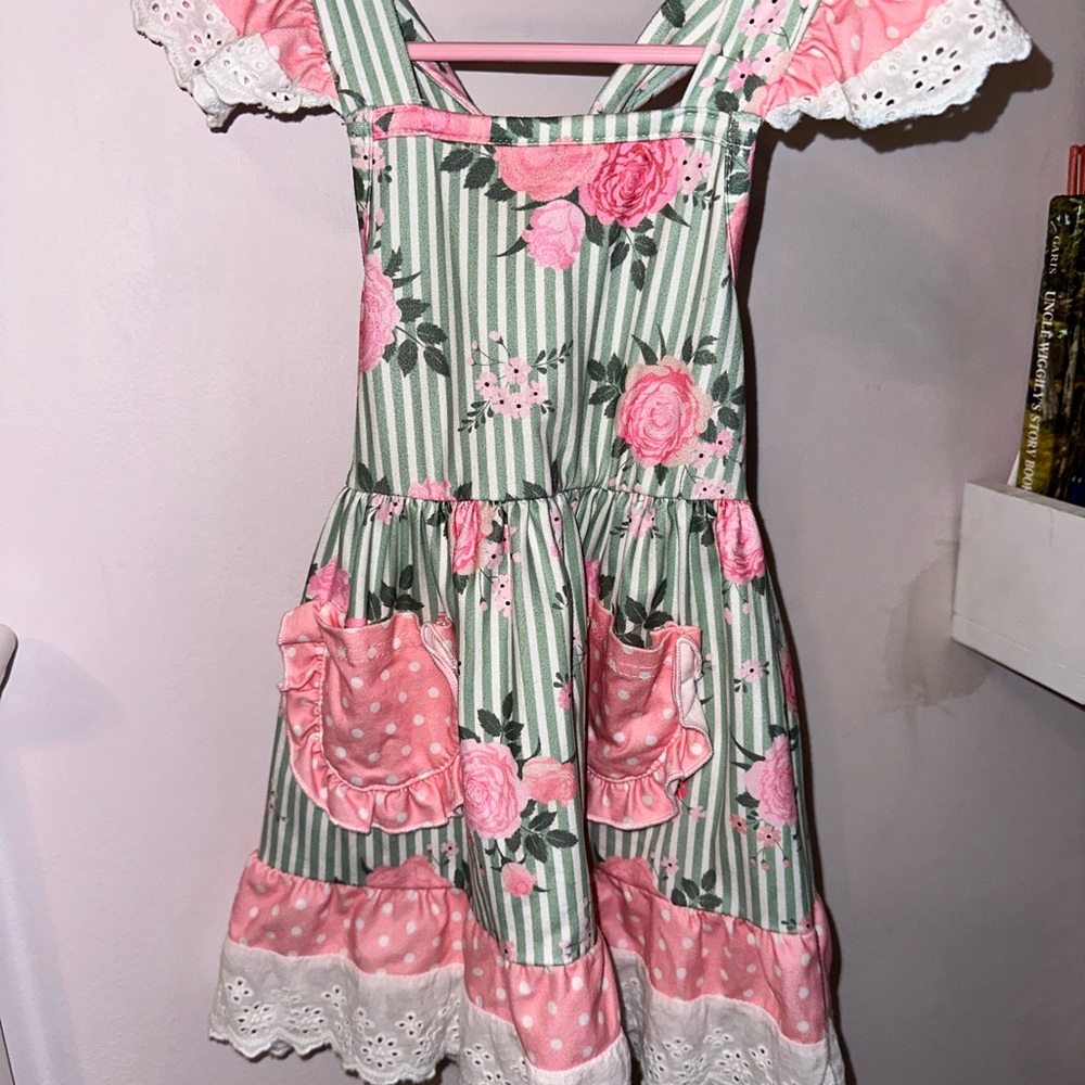 Floral Green and Pink Kids Dress